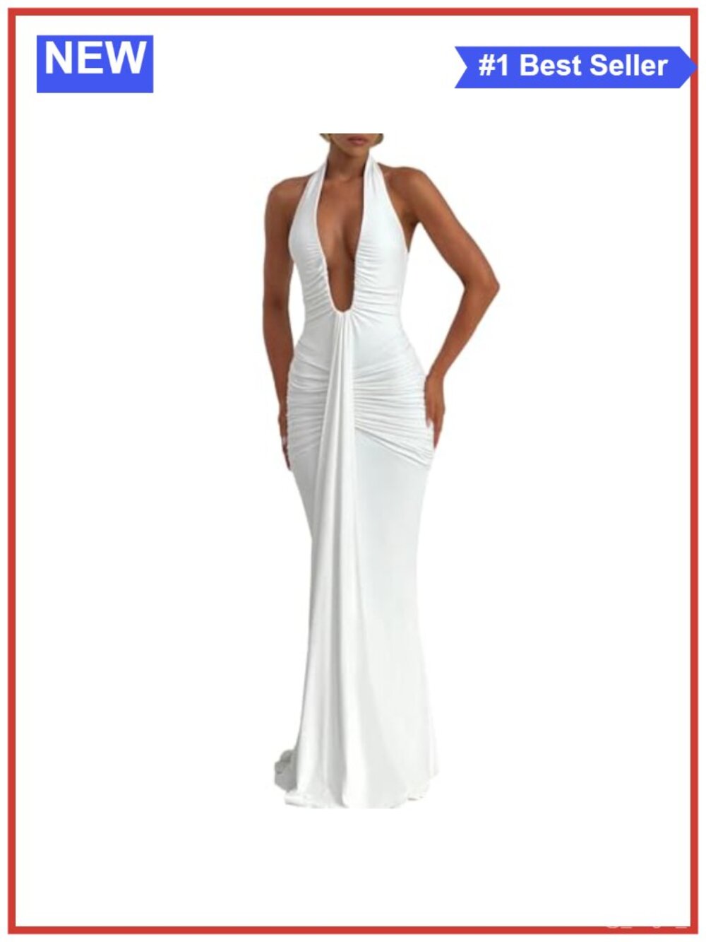 Formal Maxi Dress Deep V Neck Halter Backless Mermaid Gown for Wedding Guest